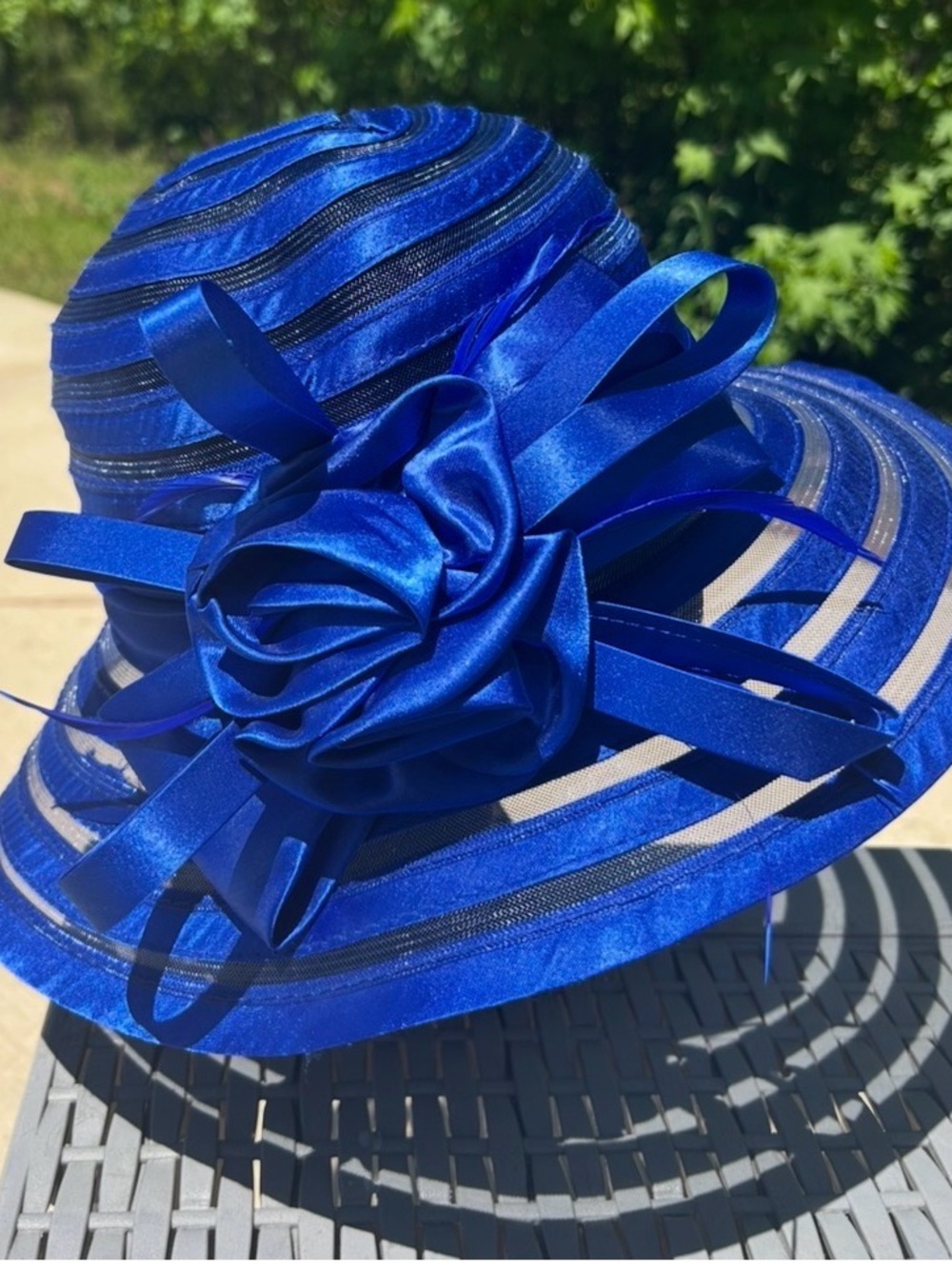 Royal Blue Satin Ribbon Flower Women’s Derby Hat